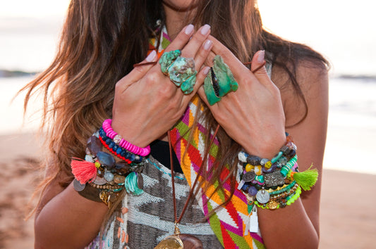 Bright colorful boho statement jewelry is perfect for the summer of 2024!